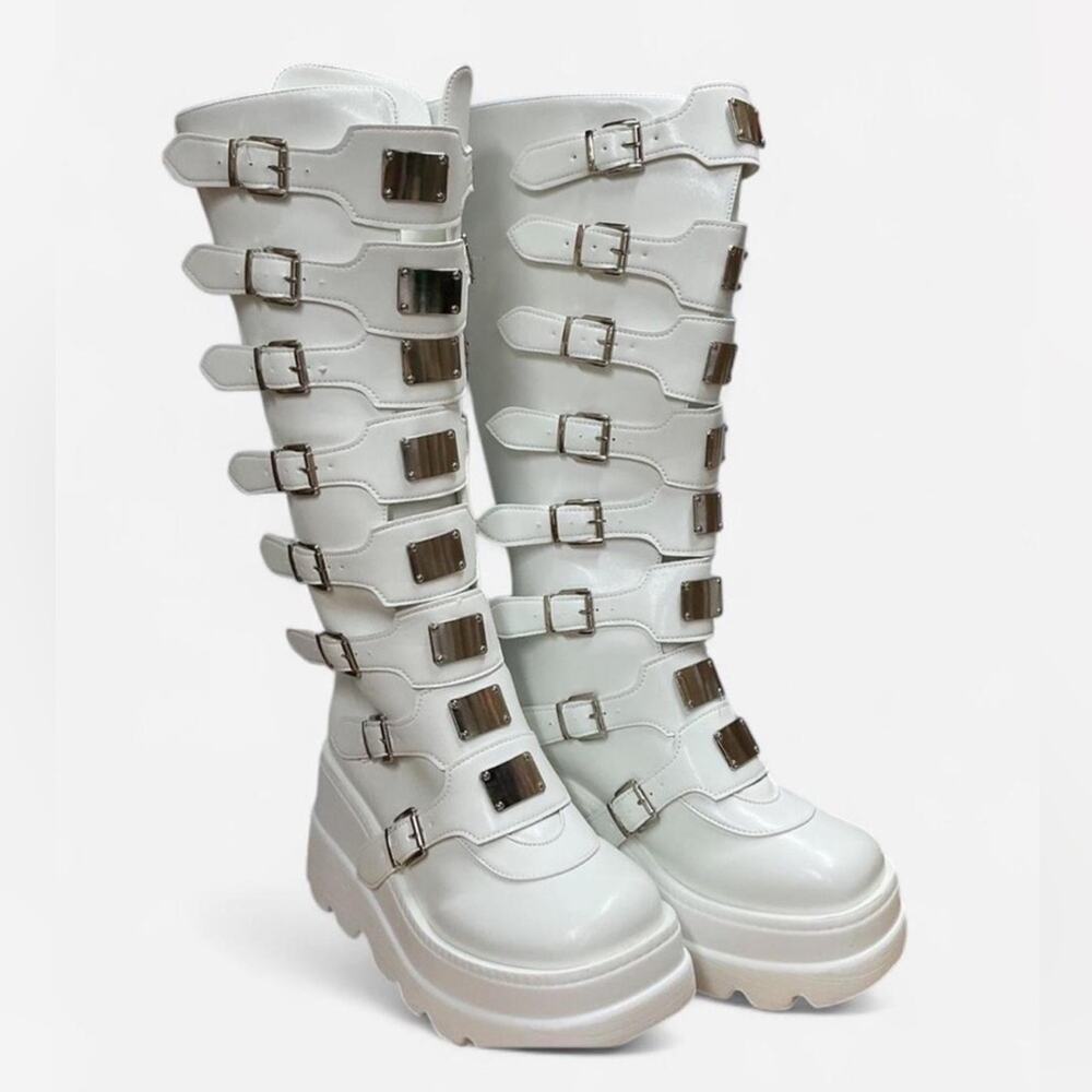 New Chunky white goth boots